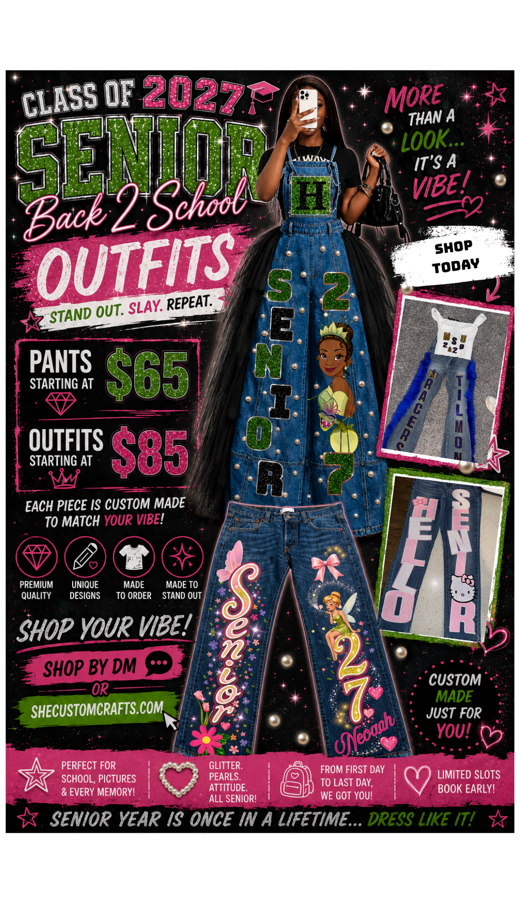 Custom Senior Back-to-School Denim Outfit | Personalized Senior Jeans, Jumpers & Corset Sets | Class of 2027