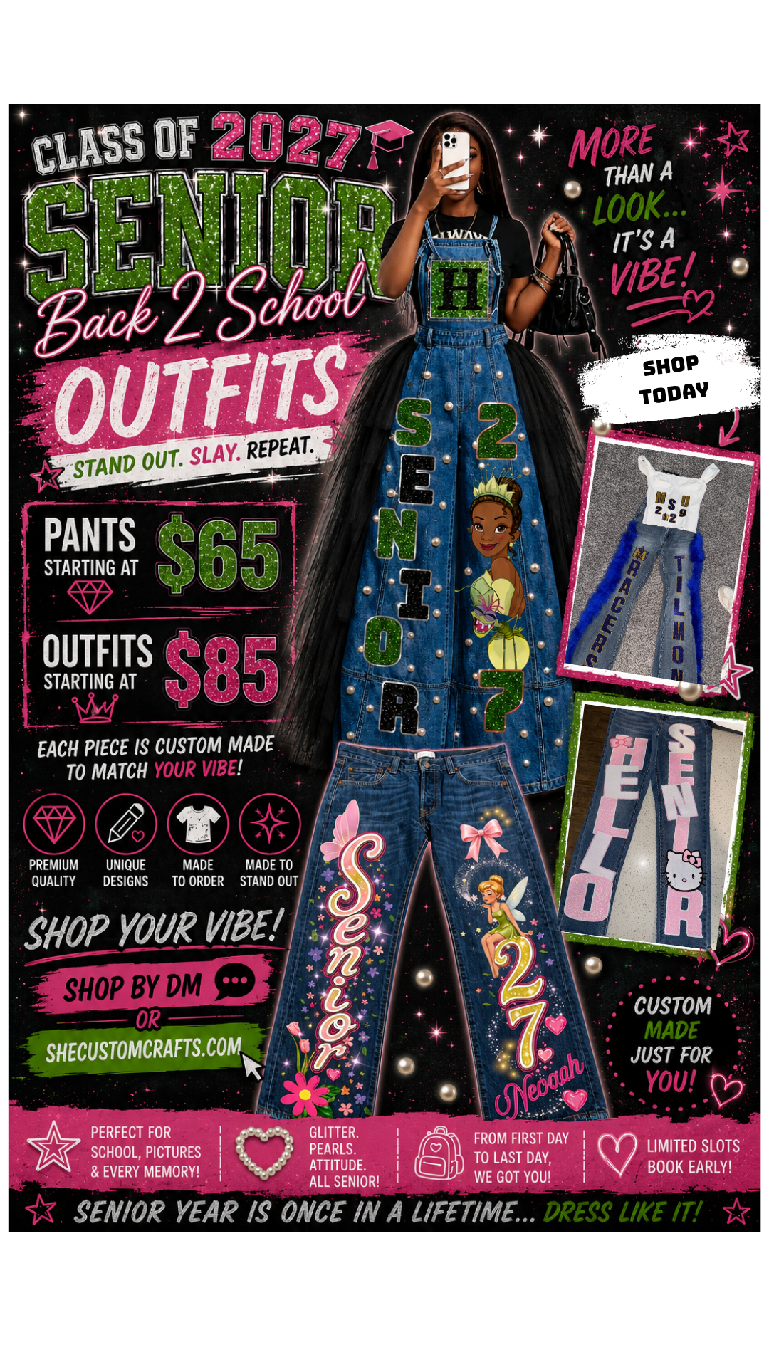 Custom Senior Back-to-School Denim Outfit | Personalized Senior Jeans, Jumpers & Corset Sets | Class of 2027