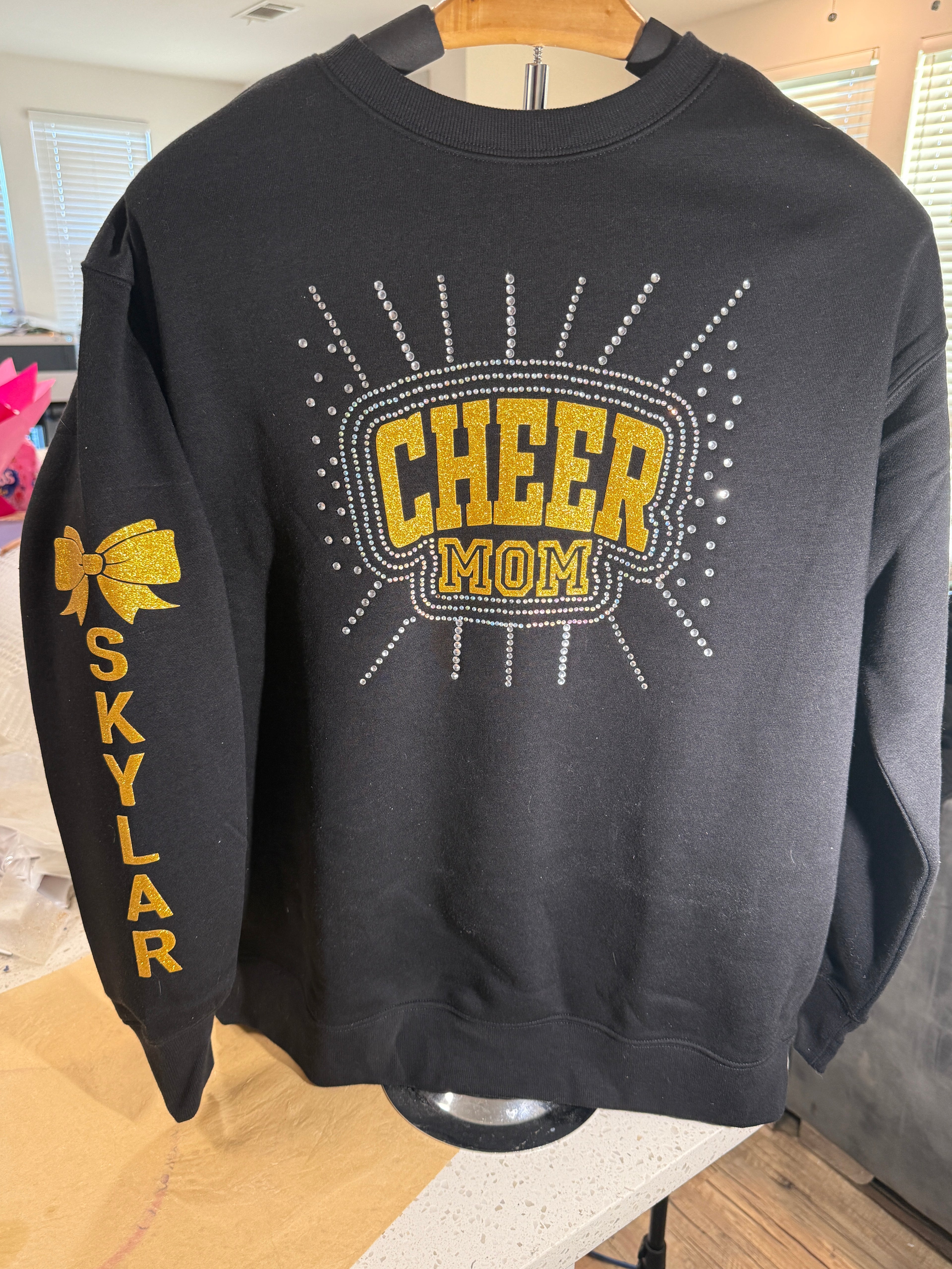 Custom Rhinestone sweatshirt with puff vinyl