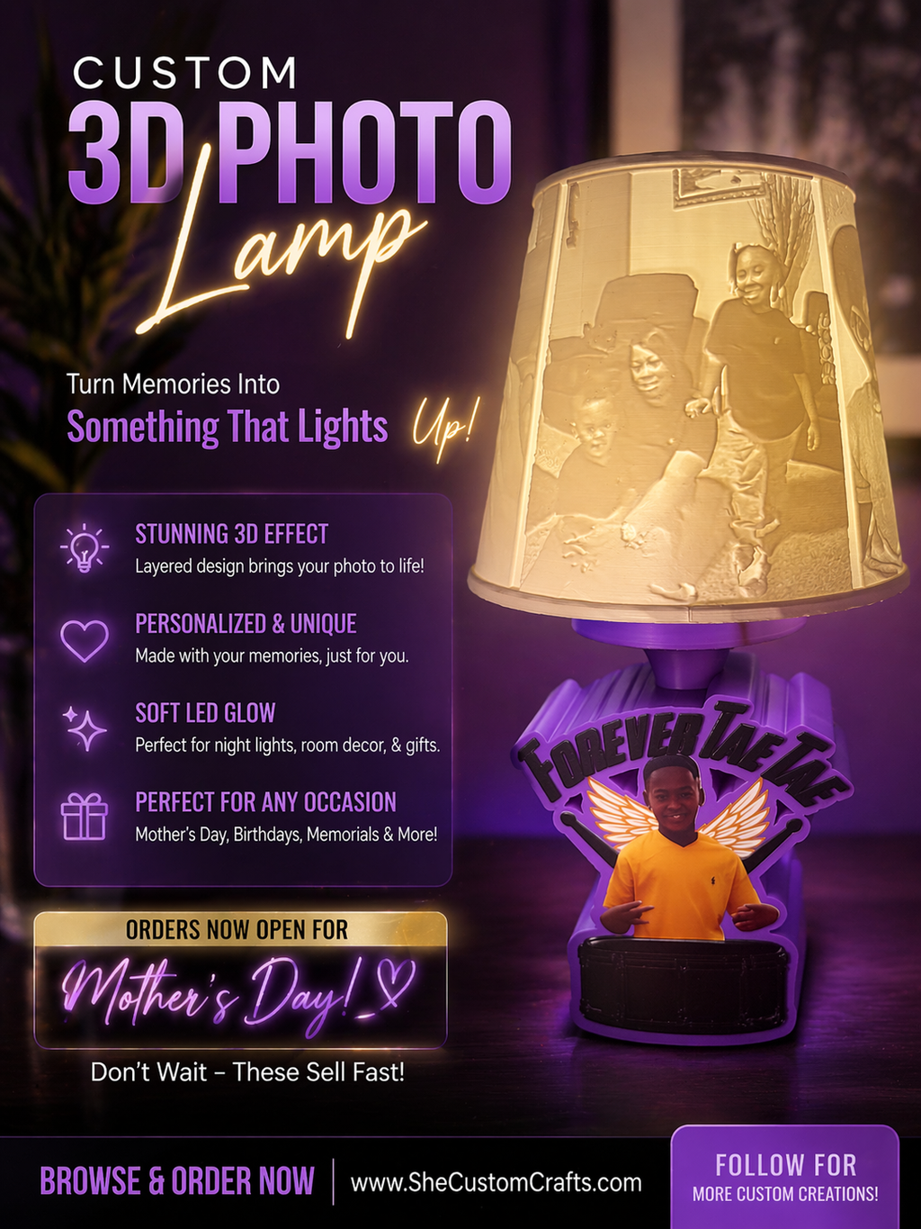 Custom 3D Photo Lamp | Personalized LED Memory Lamp | Luxury Designer Style Lamp Available