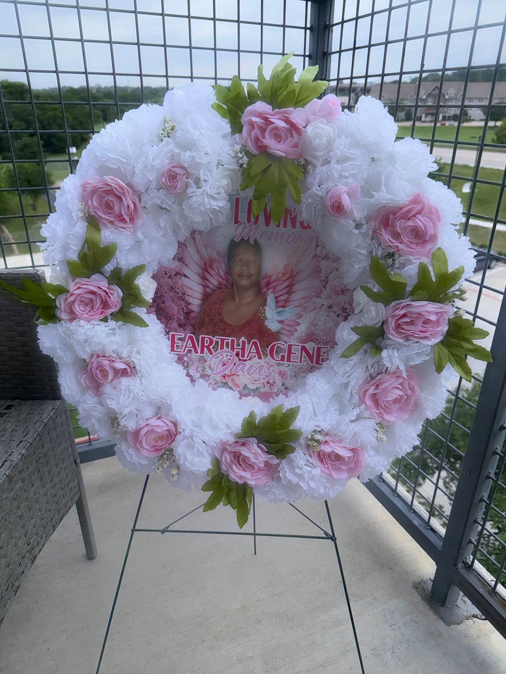 Custom Memorial Wreath with Photo | Personalized Funeral Flowers | Artificial Floral Tribute with Stand | In Loving Memory Keepsake
