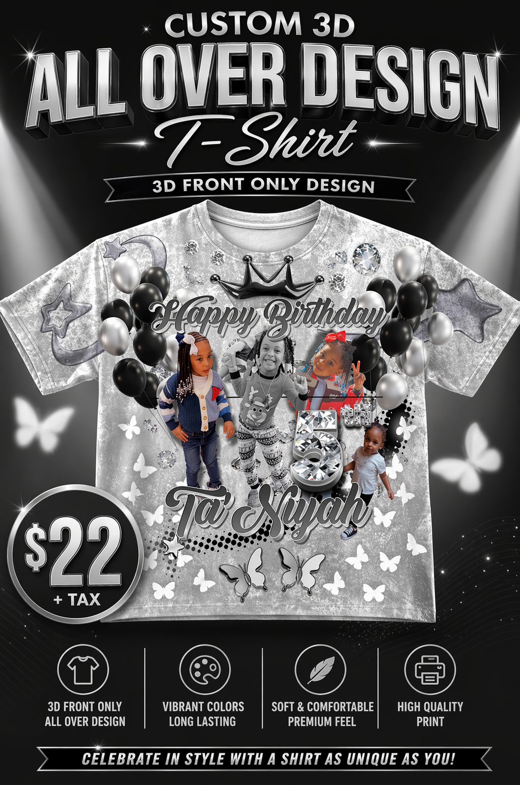 Custom 3D Front Only All-Over Design T-Shirt – Full Coverage Graphic Tee