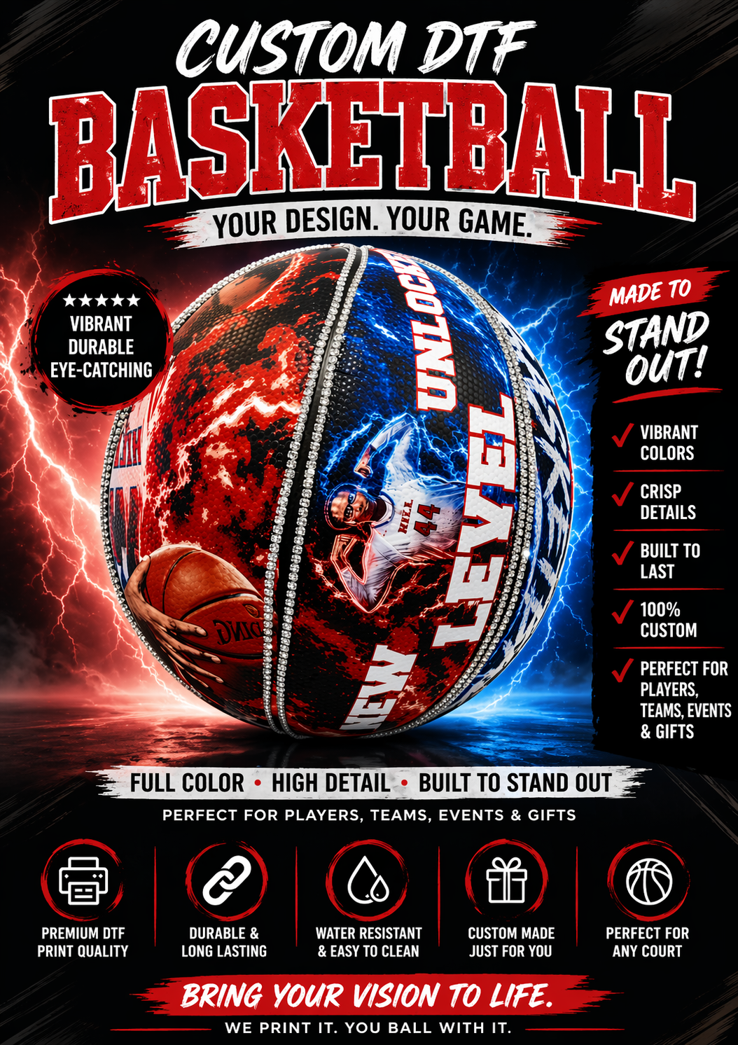 Custom DTF Basketball – Full Color Personalized Sports Ball | Senior Gift, Team Gift, Custom Photo Basketball